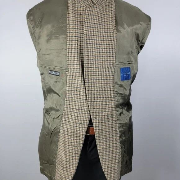 VTG Town‎ Craft Men's Tweed Sport Coat Two Button Multi Color Houndstooth 46L